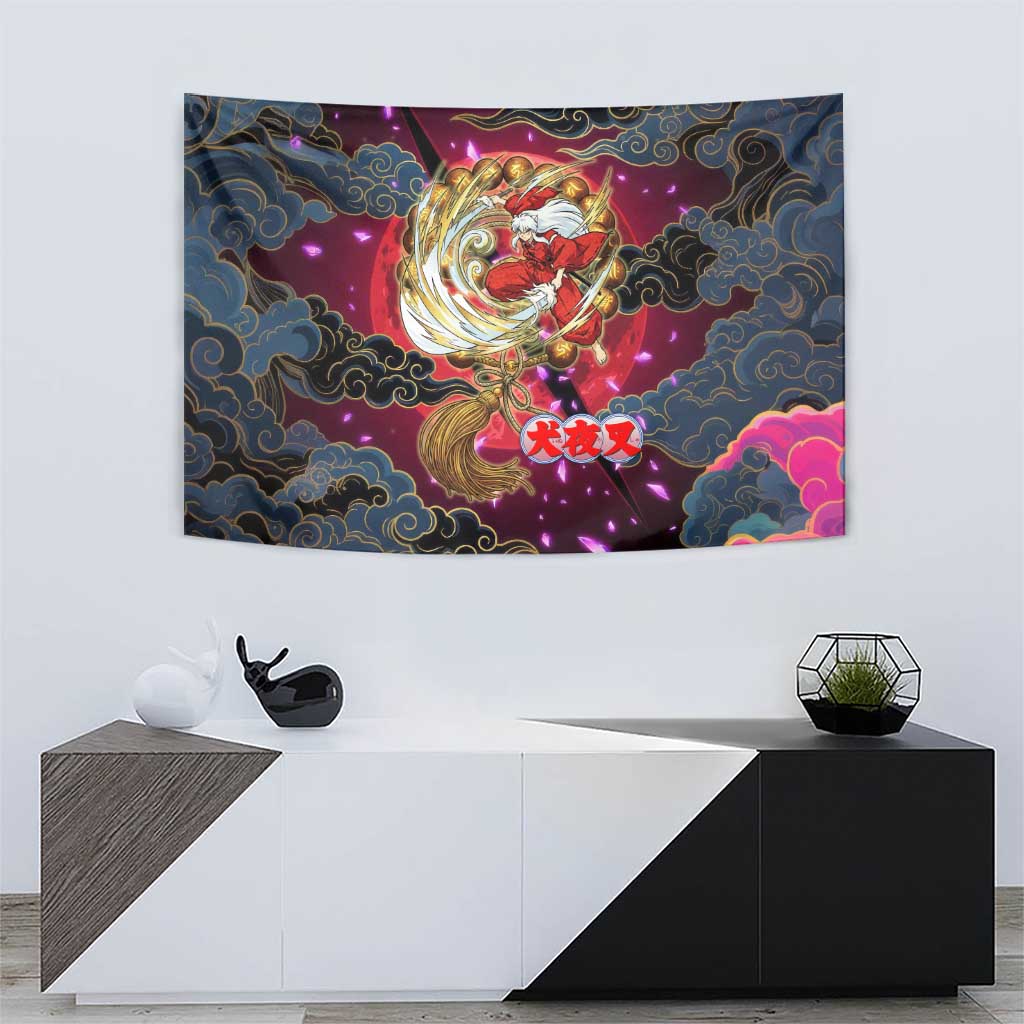 Inuyasha Demon Slayer Warrior Tapestry Japanese Tattoo Art Style with Fiery Claw Marks