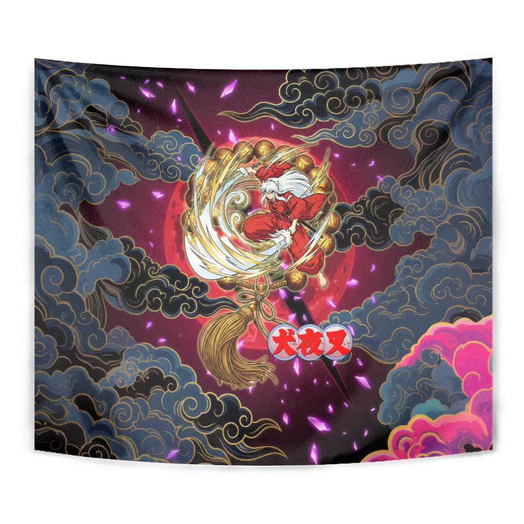 Inuyasha Demon Slayer Warrior Tapestry Japanese Tattoo Art Style with Fiery Claw Marks