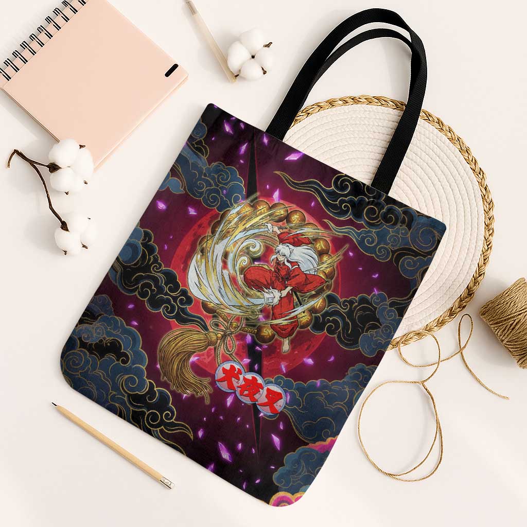 Inuyasha Demon Slayer Warrior Tote Bag Japanese Tattoo Art Style with Fiery Claw Marks
