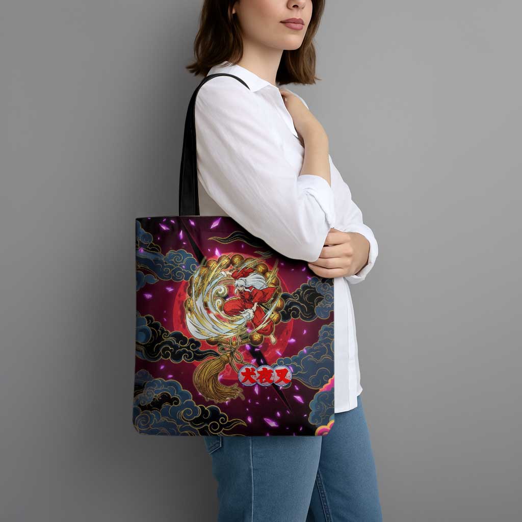 Inuyasha Demon Slayer Warrior Tote Bag Japanese Tattoo Art Style with Fiery Claw Marks
