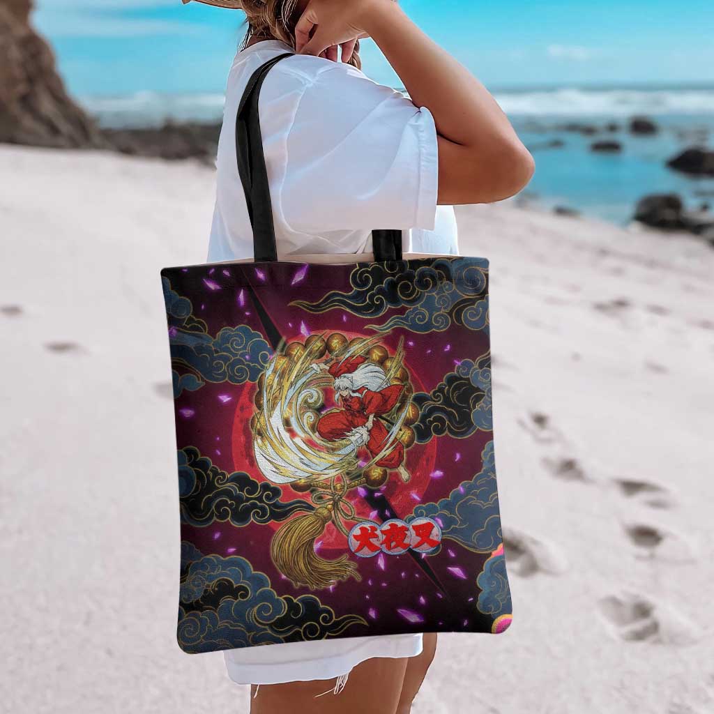 Inuyasha Demon Slayer Warrior Tote Bag Japanese Tattoo Art Style with Fiery Claw Marks