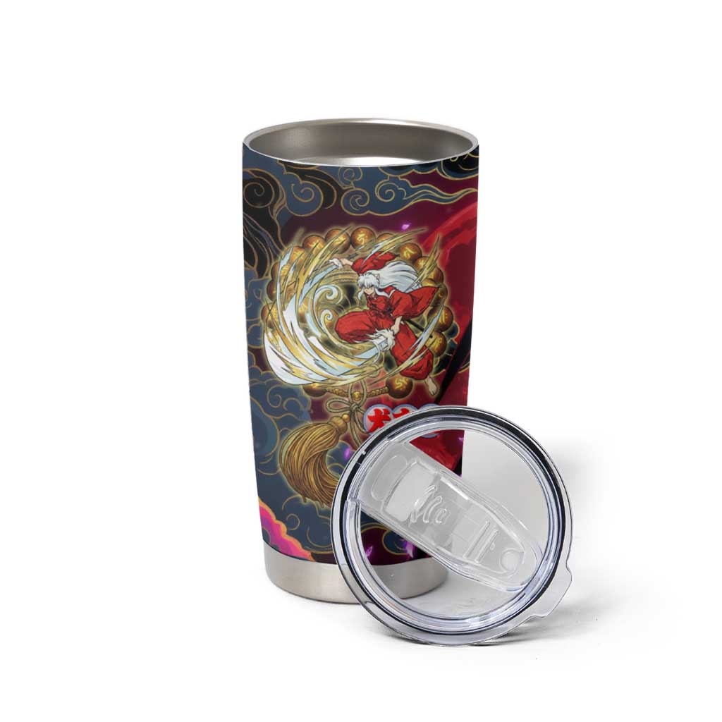 Inuyasha Demon Slayer Warrior Tumbler Cup Japanese Tattoo Art Style with Fiery Claw Marks