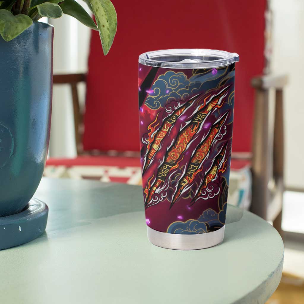 Inuyasha Demon Slayer Warrior Tumbler Cup Japanese Tattoo Art Style with Fiery Claw Marks