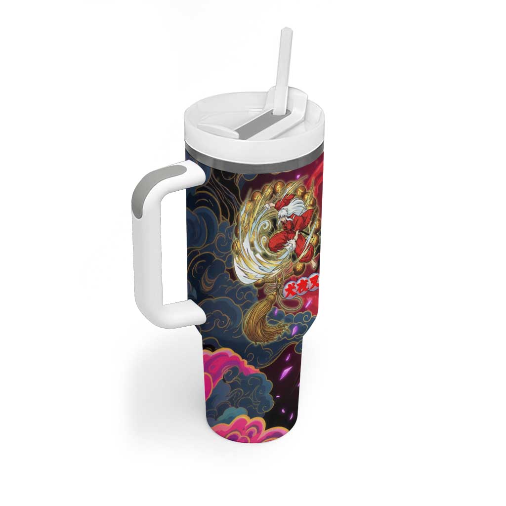 Inuyasha Demon Slayer Warrior Tumbler With Handle Japanese Tattoo Art Style with Fiery Claw Marks