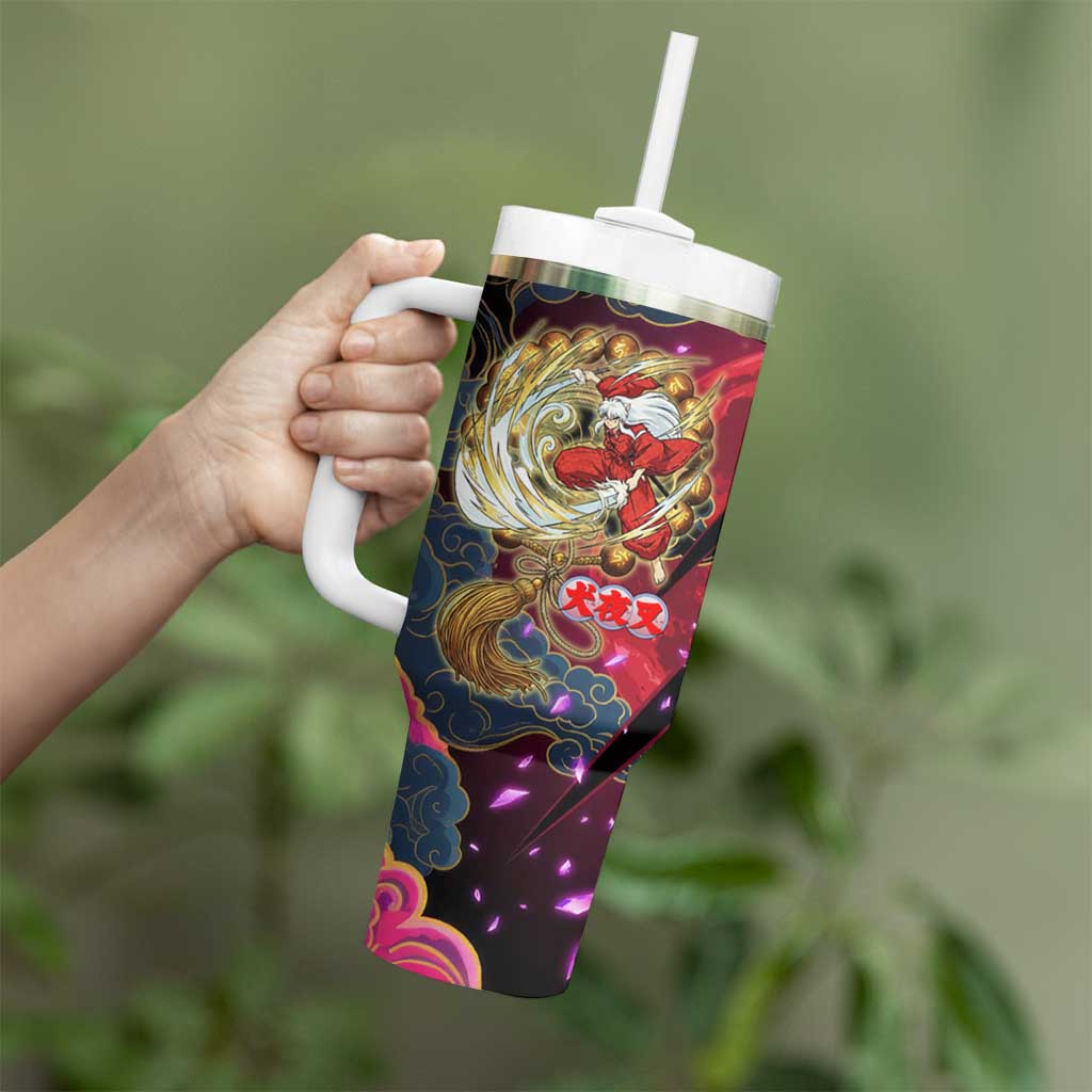 Inuyasha Demon Slayer Warrior Tumbler With Handle Japanese Tattoo Art Style with Fiery Claw Marks