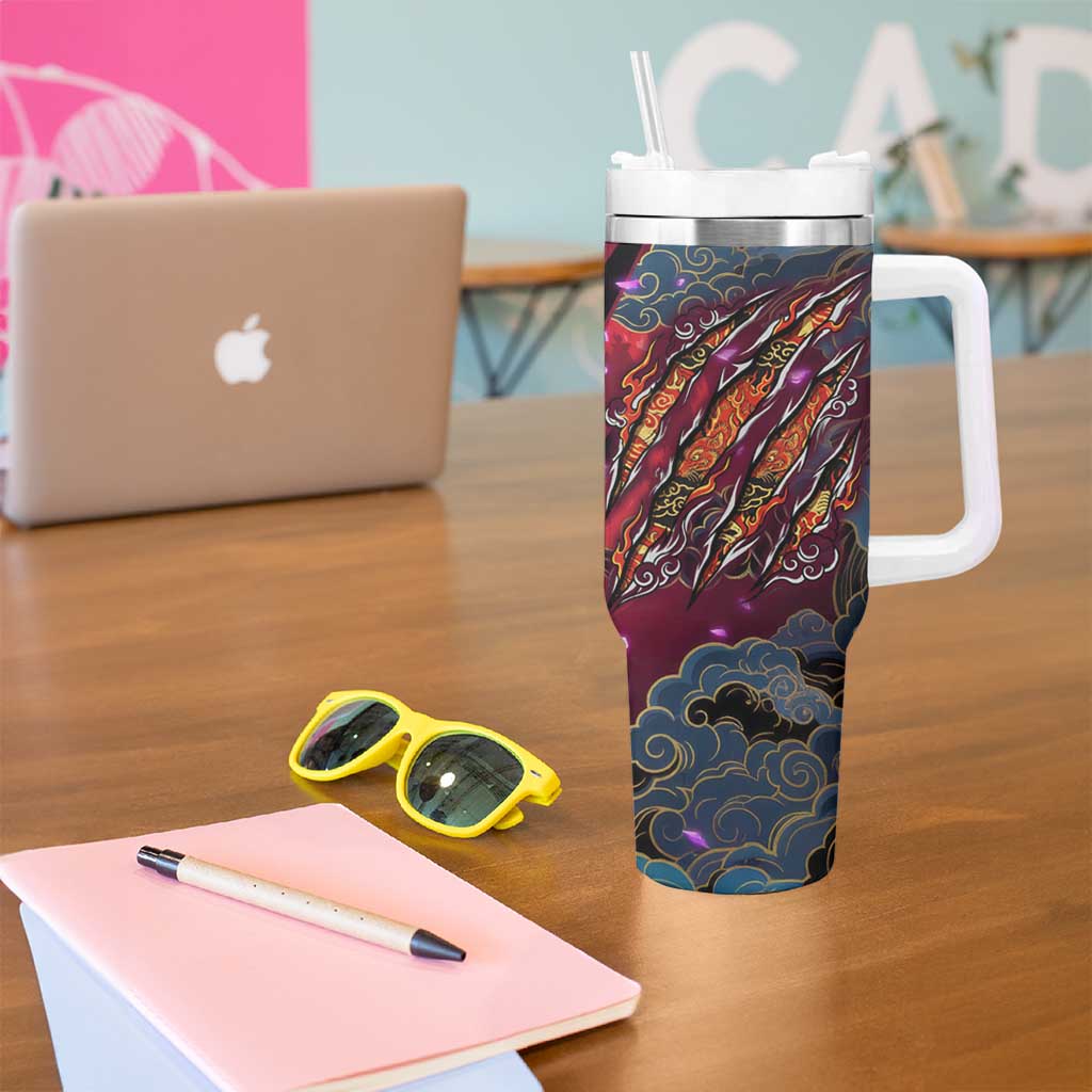 Inuyasha Demon Slayer Warrior Tumbler With Handle Japanese Tattoo Art Style with Fiery Claw Marks
