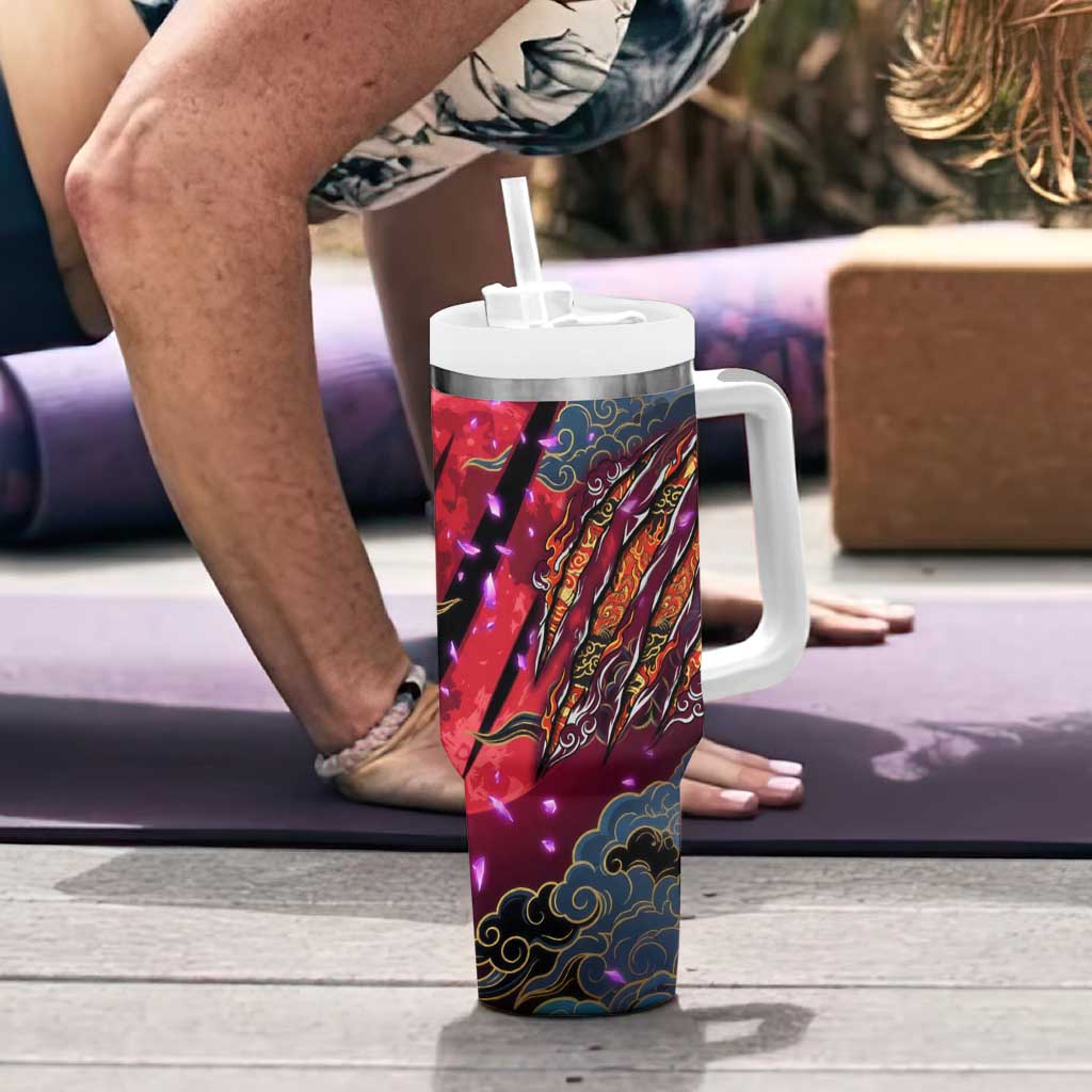 Inuyasha Demon Slayer Warrior Tumbler With Handle Japanese Tattoo Art Style with Fiery Claw Marks