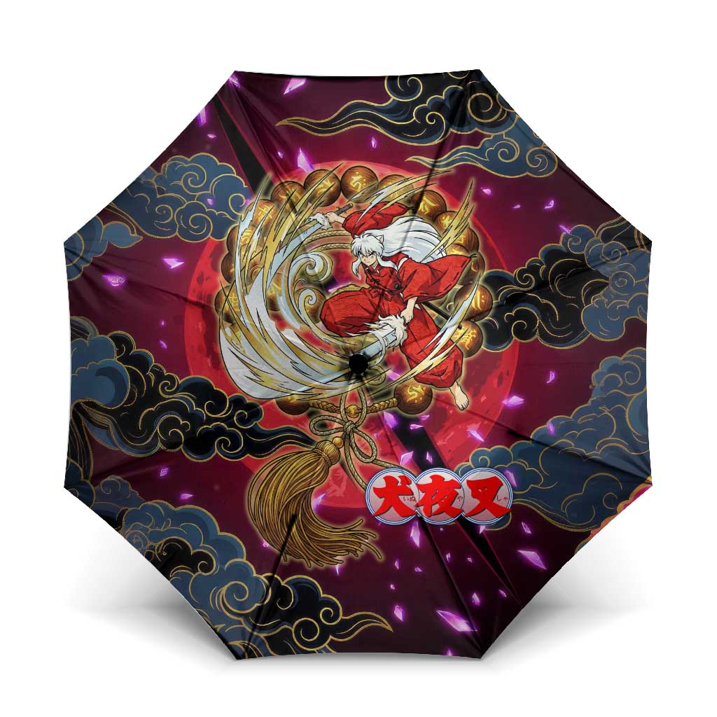 Inuyasha Demon Slayer Warrior Umbrella Japanese Tattoo Art Style with Fiery Claw Marks