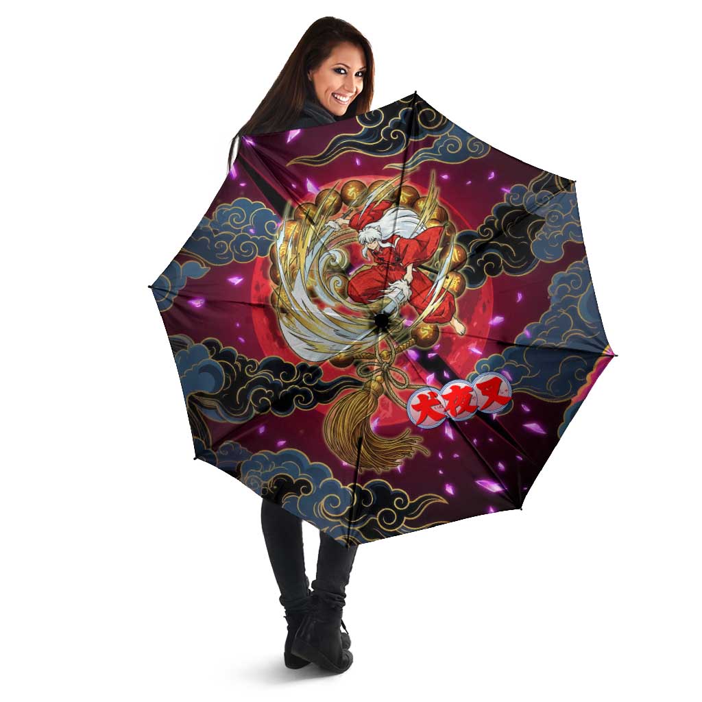 Inuyasha Demon Slayer Warrior Umbrella Japanese Tattoo Art Style with Fiery Claw Marks
