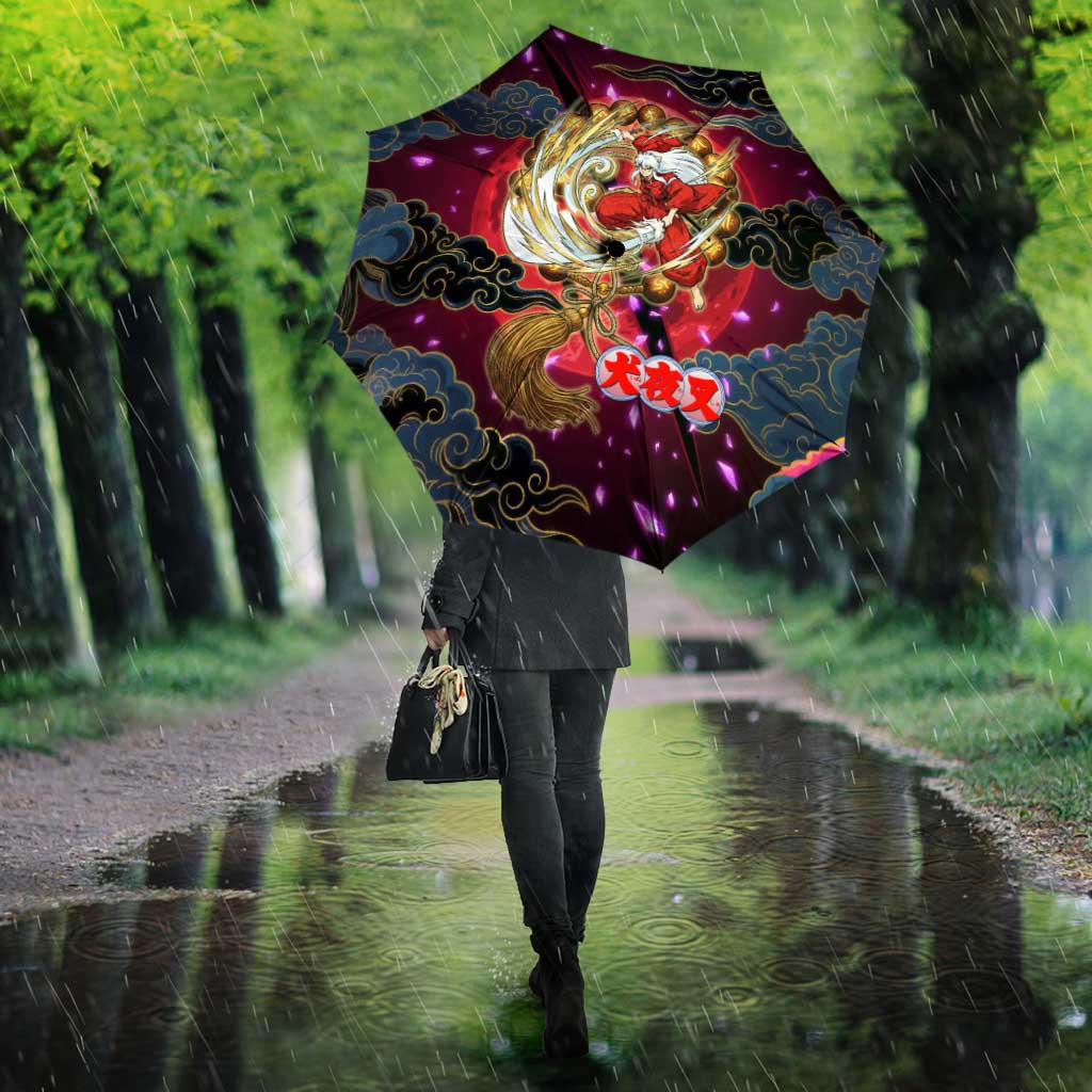 Inuyasha Demon Slayer Warrior Umbrella Japanese Tattoo Art Style with Fiery Claw Marks