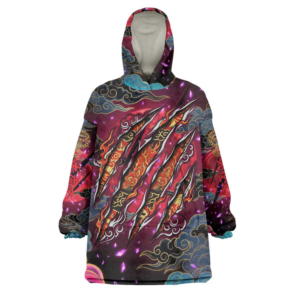 Inuyasha Demon Slayer Warrior Wearable Blanket Hoodie Japanese Tattoo Art Style with Fiery Claw Marks