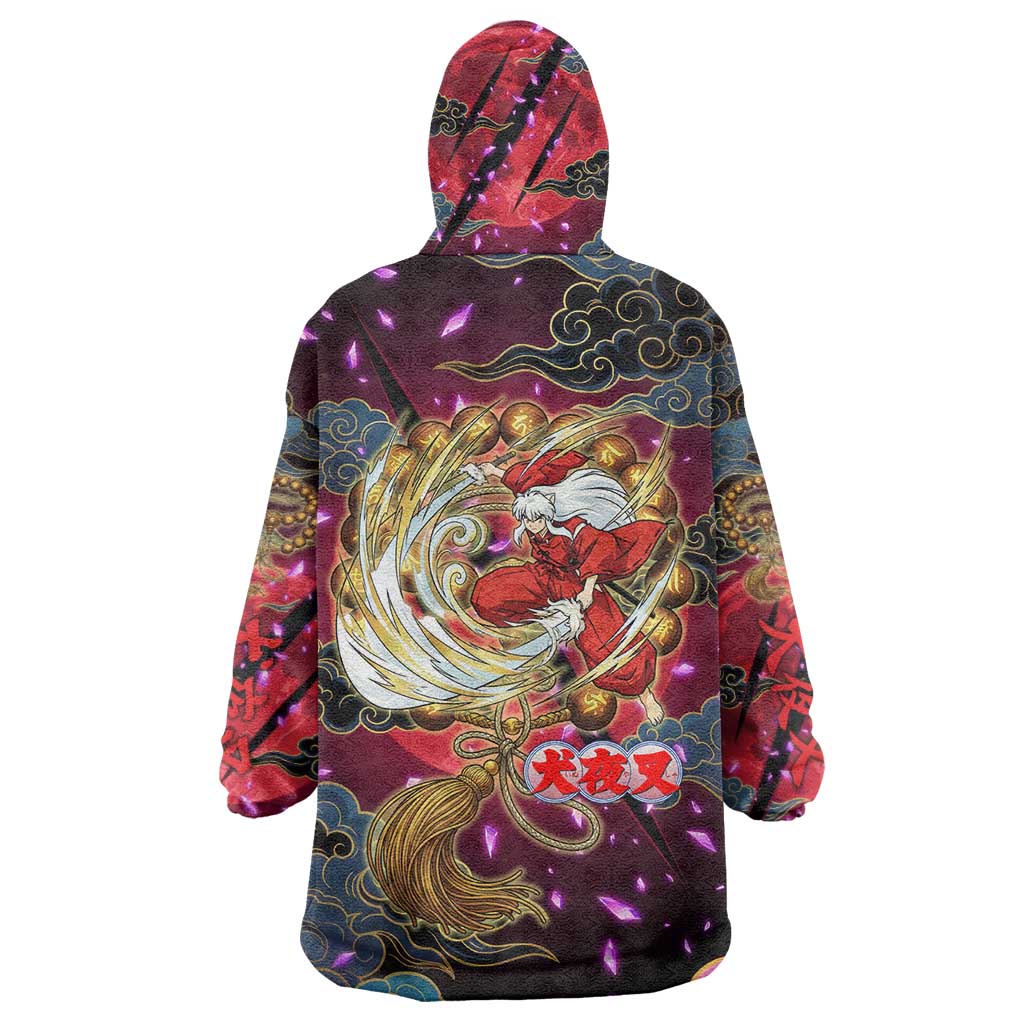 Inuyasha Demon Slayer Warrior Wearable Blanket Hoodie Japanese Tattoo Art Style with Fiery Claw Marks