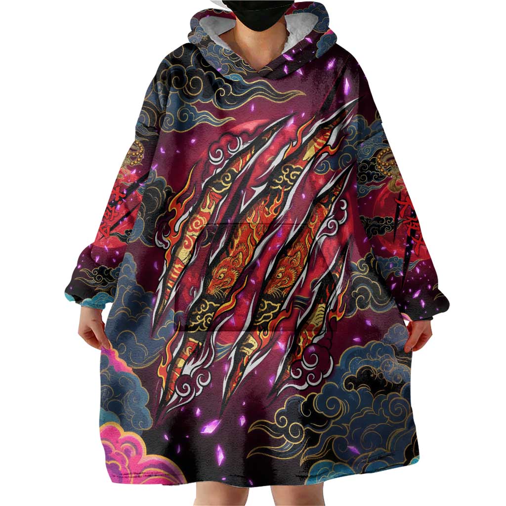 Inuyasha Demon Slayer Warrior Wearable Blanket Hoodie Japanese Tattoo Art Style with Fiery Claw Marks