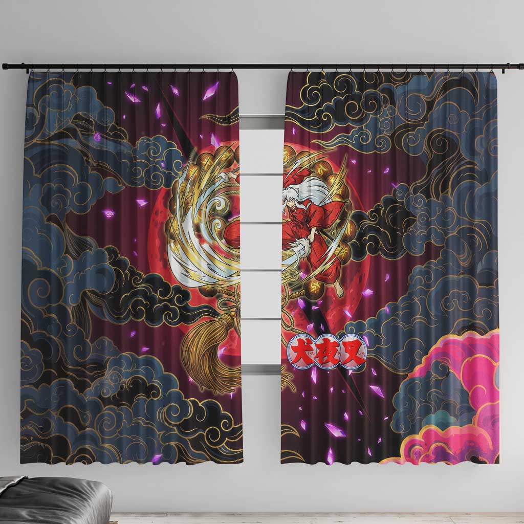 Inuyasha Demon Slayer Warrior Window Curtain Japanese Tattoo Art Style with Fiery Claw Marks