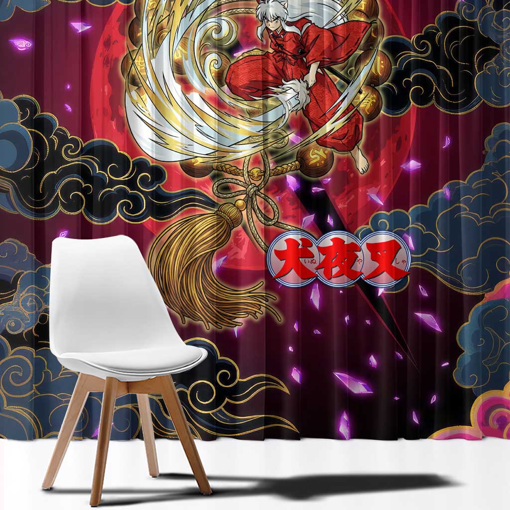 Inuyasha Demon Slayer Warrior Window Curtain Japanese Tattoo Art Style with Fiery Claw Marks