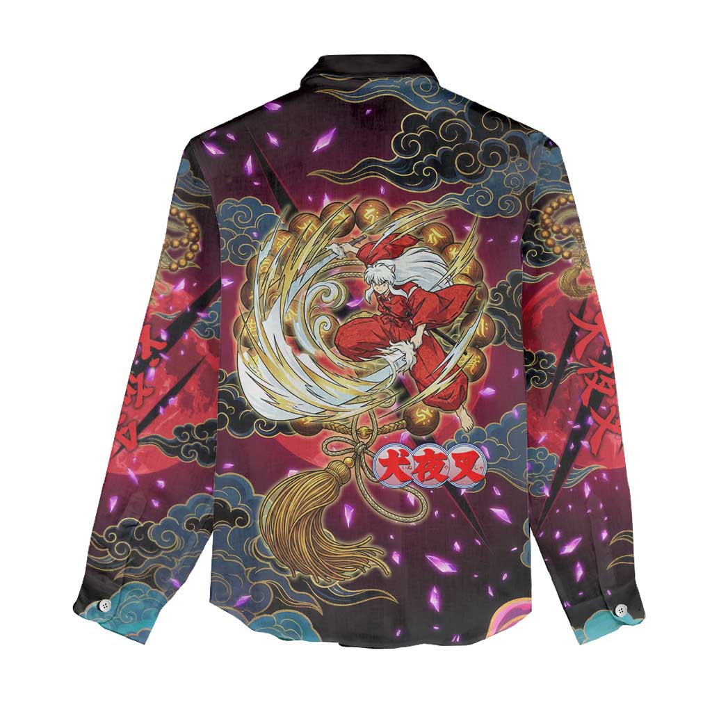 Inuyasha Demon Slayer Warrior Women Casual Shirt Japanese Tattoo Art Style with Fiery Claw Marks
