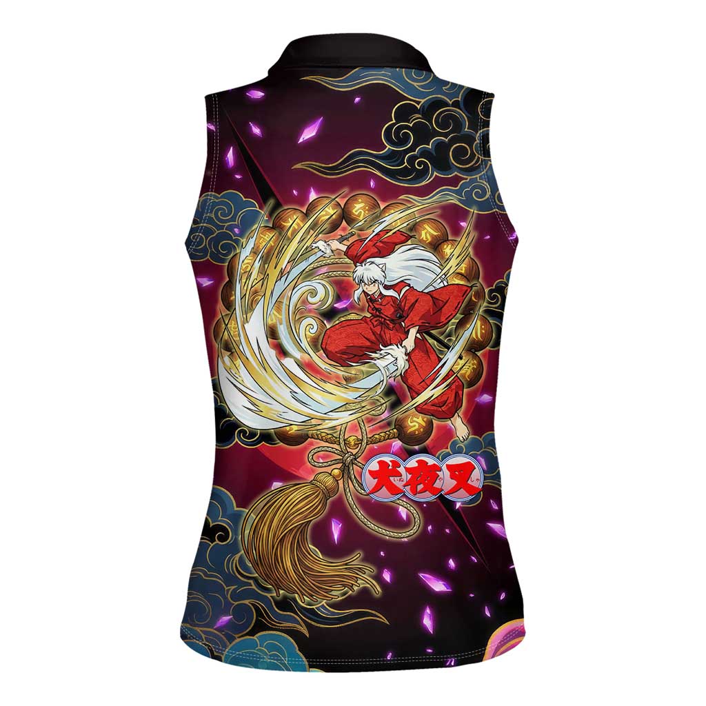 Inuyasha Demon Slayer Warrior Women Sleeveless Polo Shirt Japanese Tattoo Art Style with Fiery Claw Marks