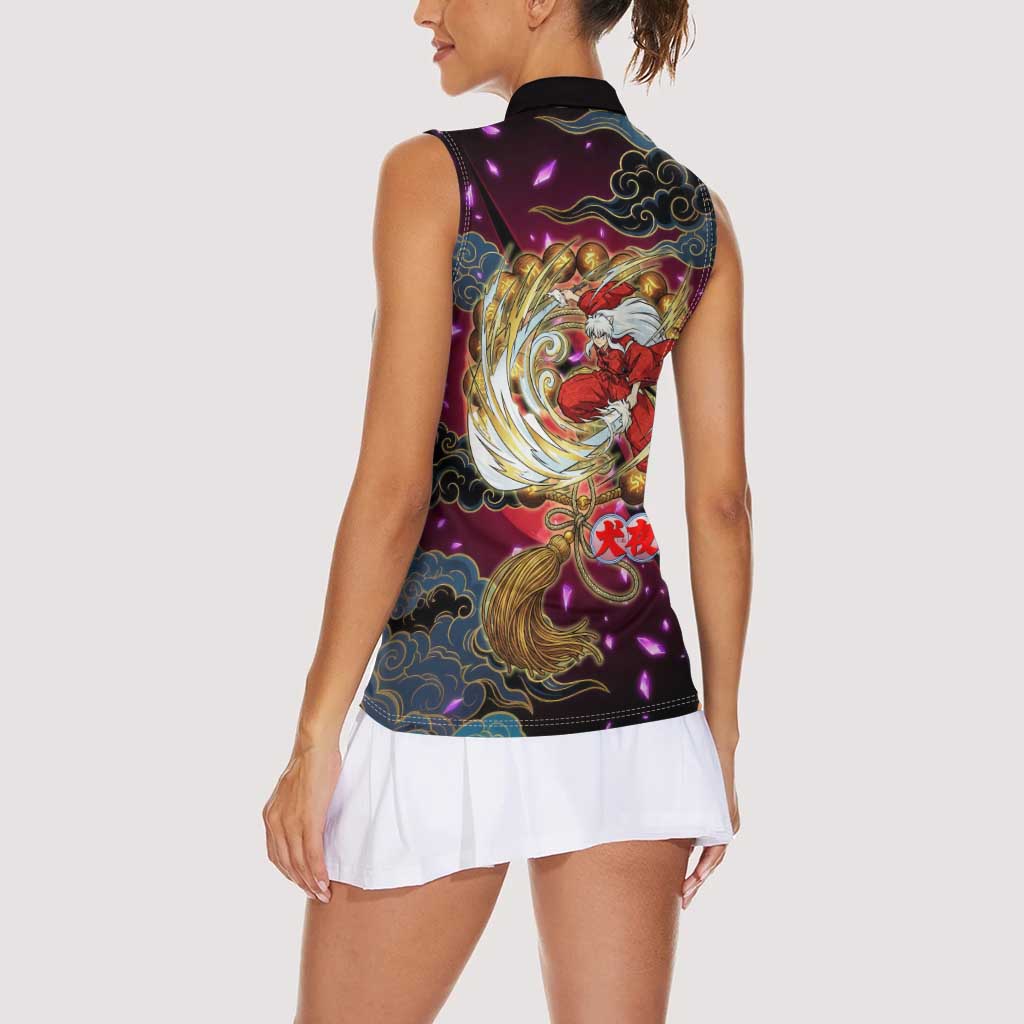 Inuyasha Demon Slayer Warrior Women Sleeveless Polo Shirt Japanese Tattoo Art Style with Fiery Claw Marks