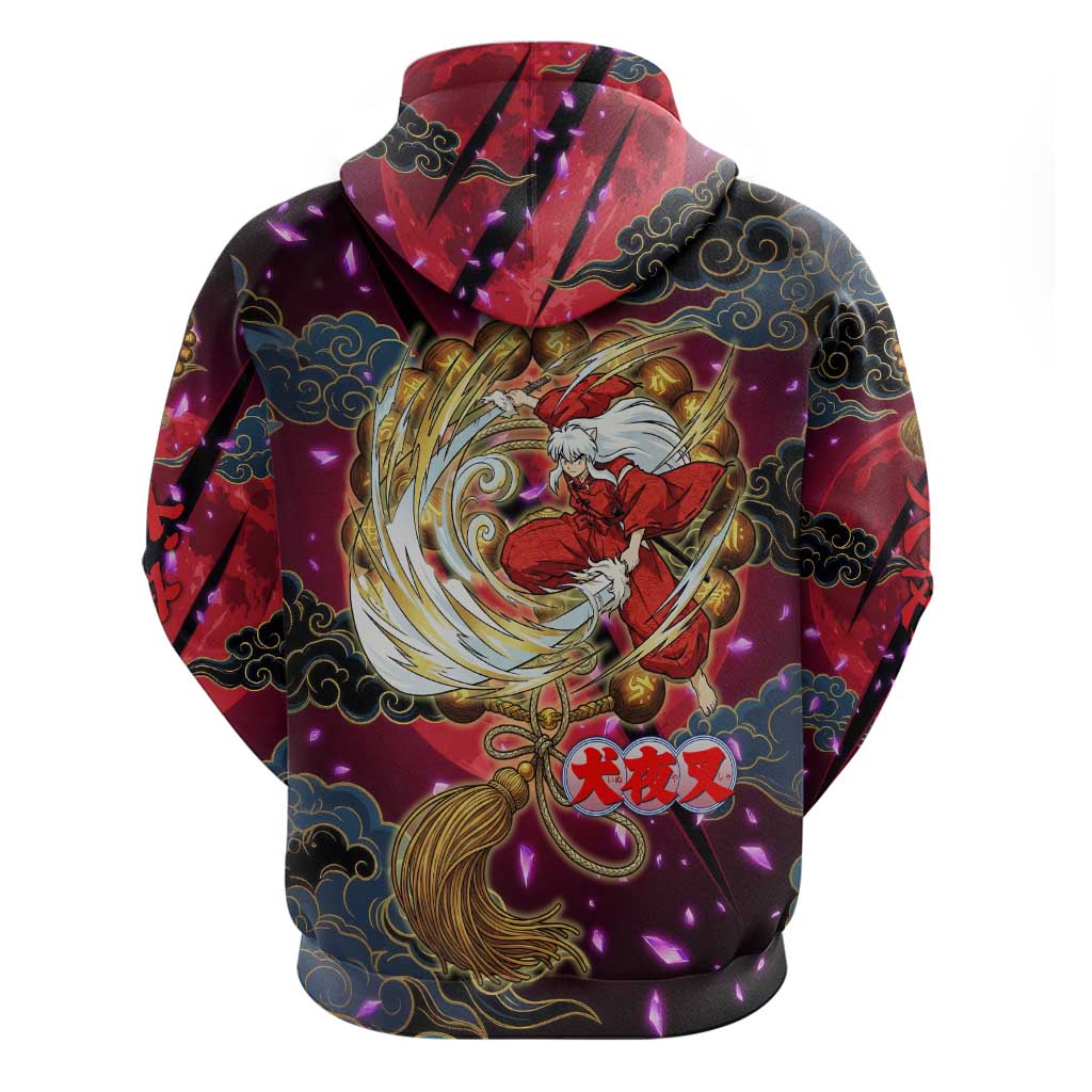 Inuyasha Demon Slayer Warrior Zip Hoodie Japanese Tattoo Art Style with Fiery Claw Marks