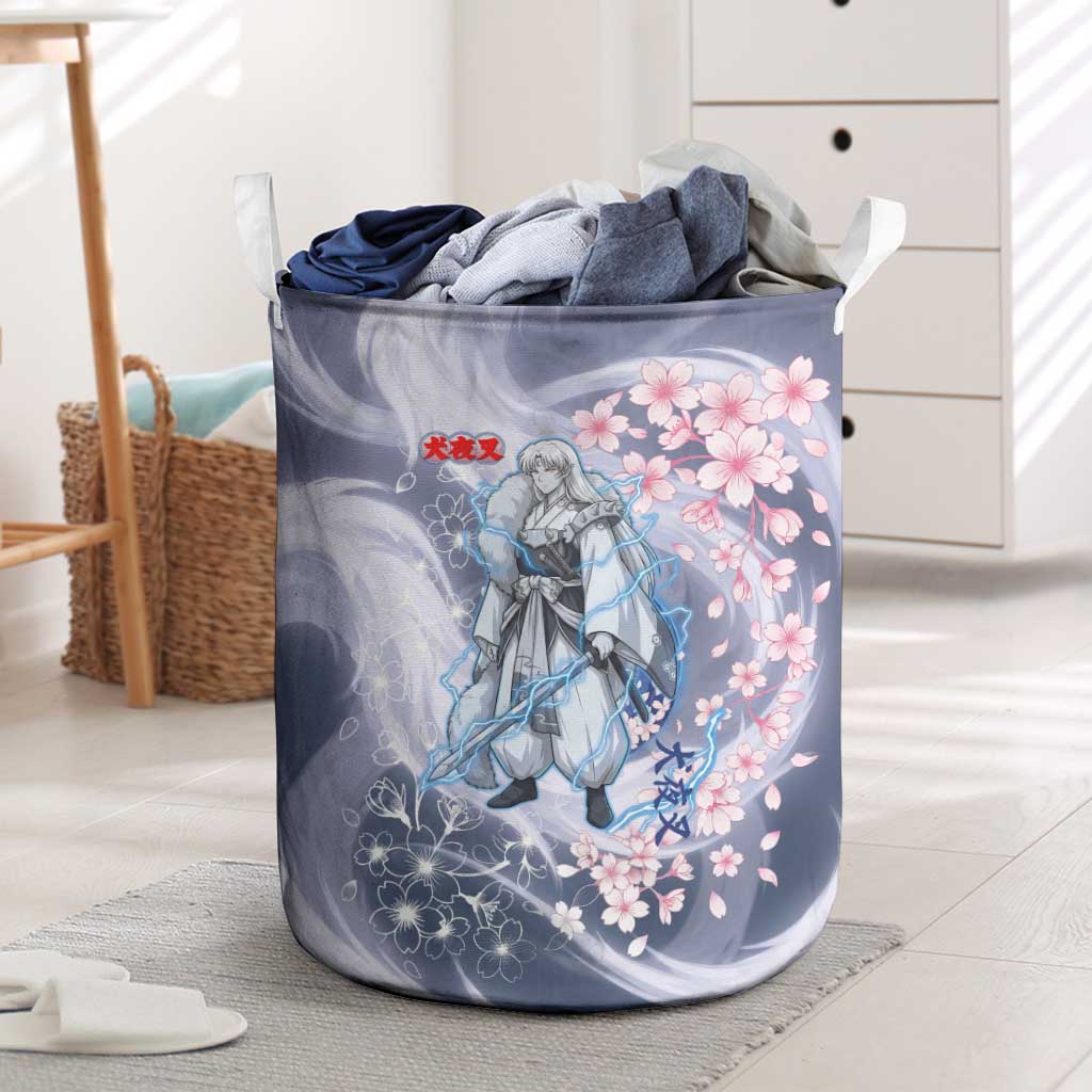 Sesshomaru Inuyasha Series Laundry Basket Elegant Sakura Storm Style with Crescent Moon Motif