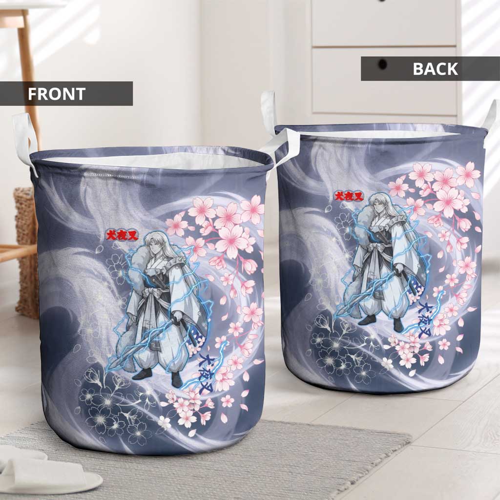 Sesshomaru Inuyasha Series Laundry Basket Elegant Sakura Storm Style with Crescent Moon Motif