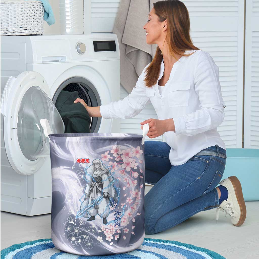 Sesshomaru Inuyasha Series Laundry Basket Elegant Sakura Storm Style with Crescent Moon Motif