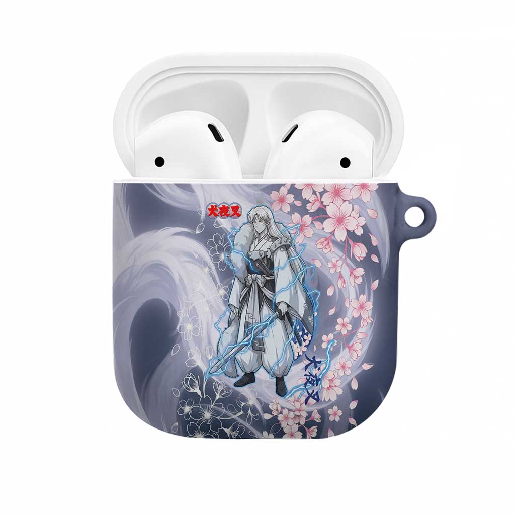 Sesshomaru Inuyasha Series AirPods Case Elegant Sakura Storm Style with Crescent Moon Motif