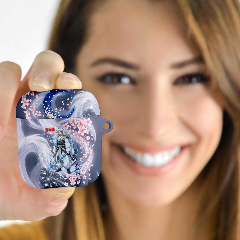 Sesshomaru Inuyasha Series AirPods Case Elegant Sakura Storm Style with Crescent Moon Motif