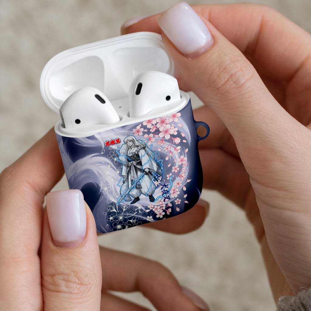 Sesshomaru Inuyasha Series AirPods Case Elegant Sakura Storm Style with Crescent Moon Motif