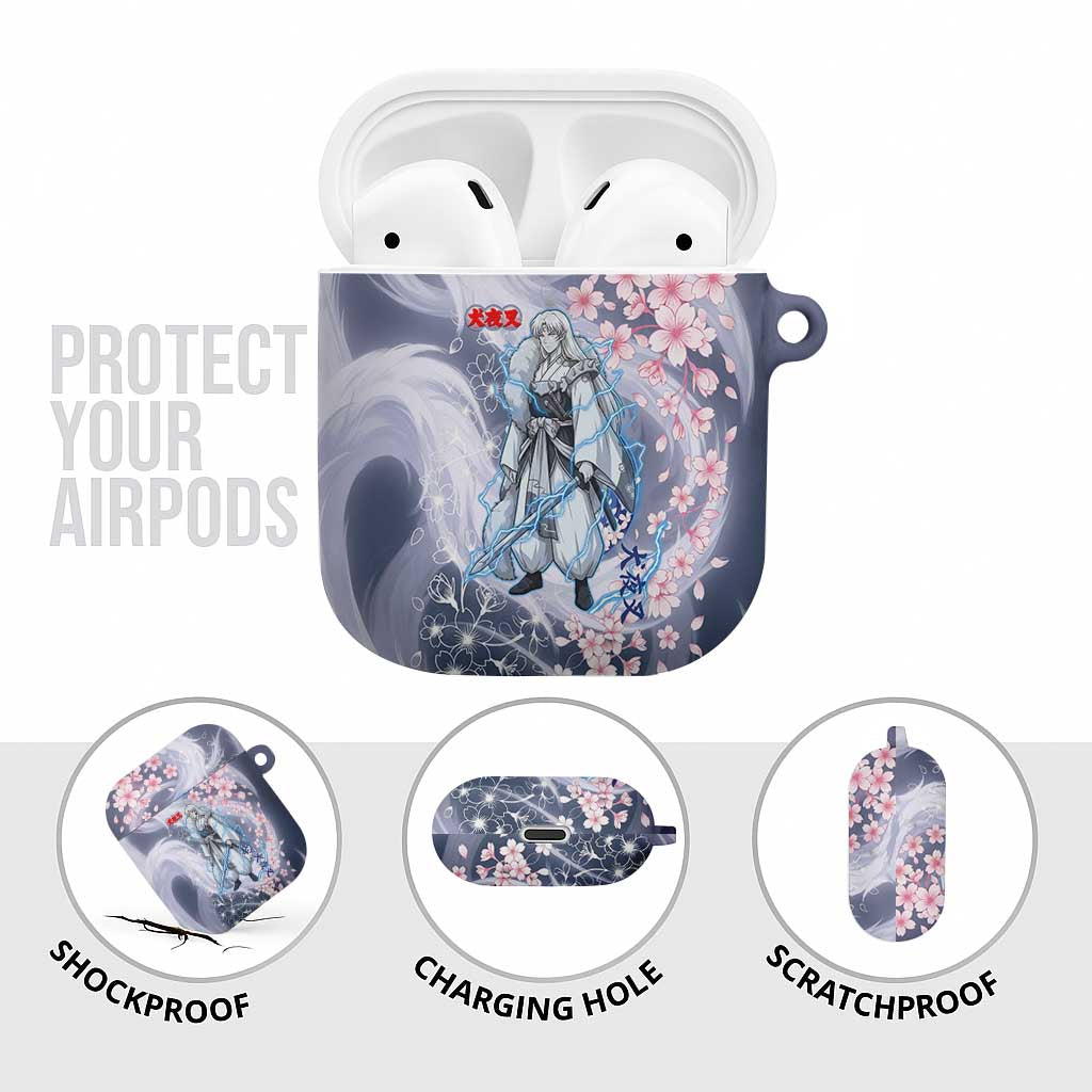 Sesshomaru Inuyasha Series AirPods Case Elegant Sakura Storm Style with Crescent Moon Motif