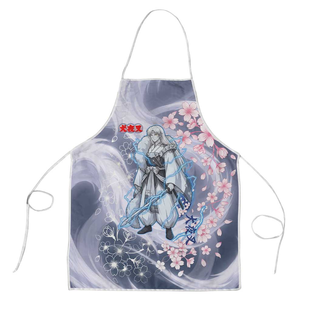 Sesshomaru Inuyasha Series Apron Elegant Sakura Storm Style with Crescent Moon Motif