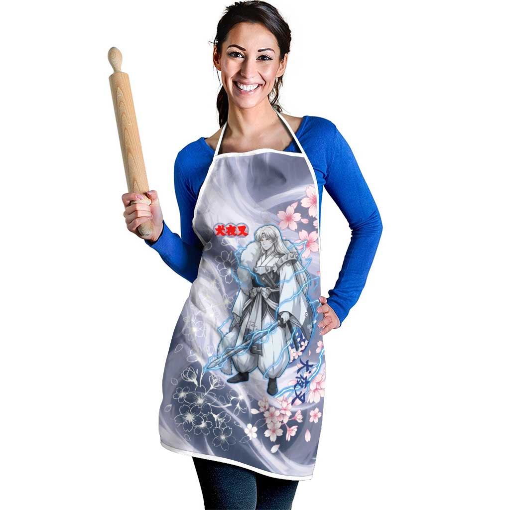 Sesshomaru Inuyasha Series Apron Elegant Sakura Storm Style with Crescent Moon Motif