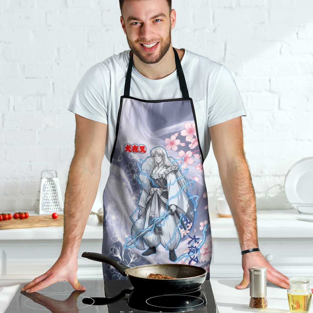 Sesshomaru Inuyasha Series Apron Elegant Sakura Storm Style with Crescent Moon Motif
