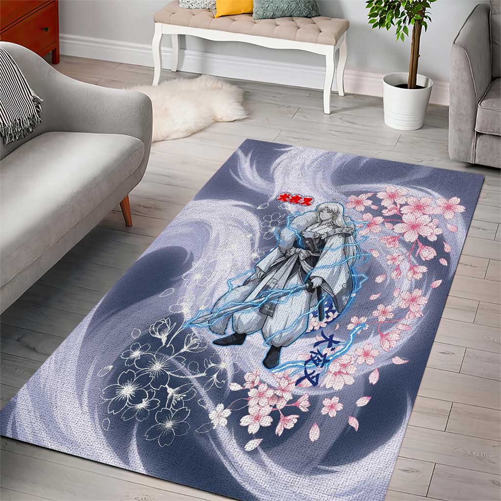 Sesshomaru Inuyasha Series Area Rug Elegant Sakura Storm Style with Crescent Moon Motif