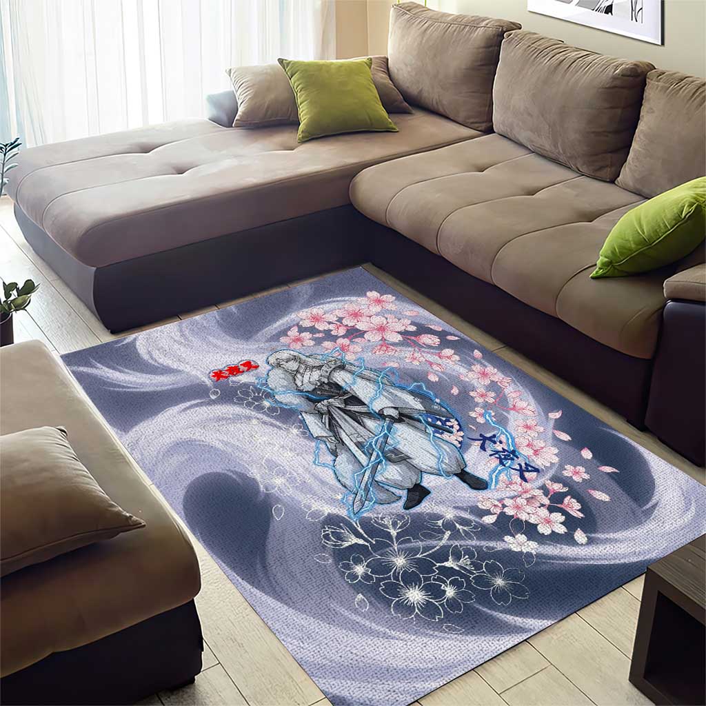 Sesshomaru Inuyasha Series Area Rug Elegant Sakura Storm Style with Crescent Moon Motif