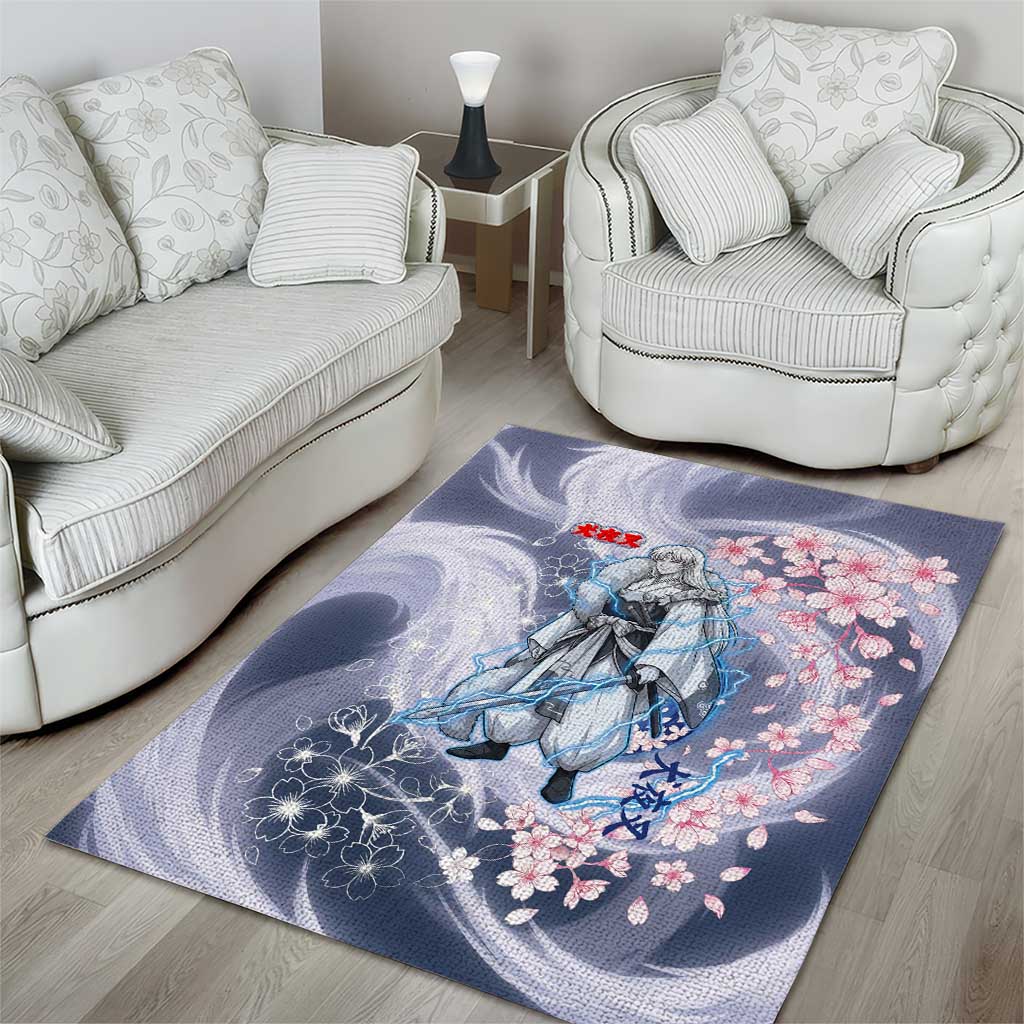 Sesshomaru Inuyasha Series Area Rug Elegant Sakura Storm Style with Crescent Moon Motif