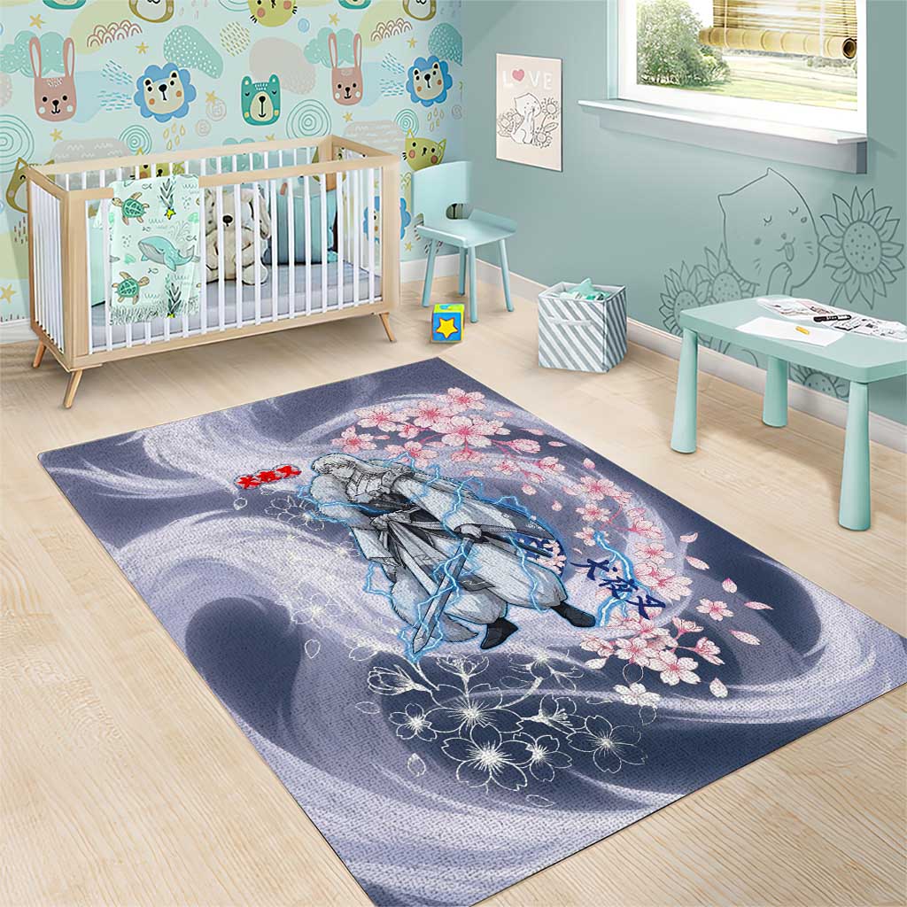 Sesshomaru Inuyasha Series Area Rug Elegant Sakura Storm Style with Crescent Moon Motif