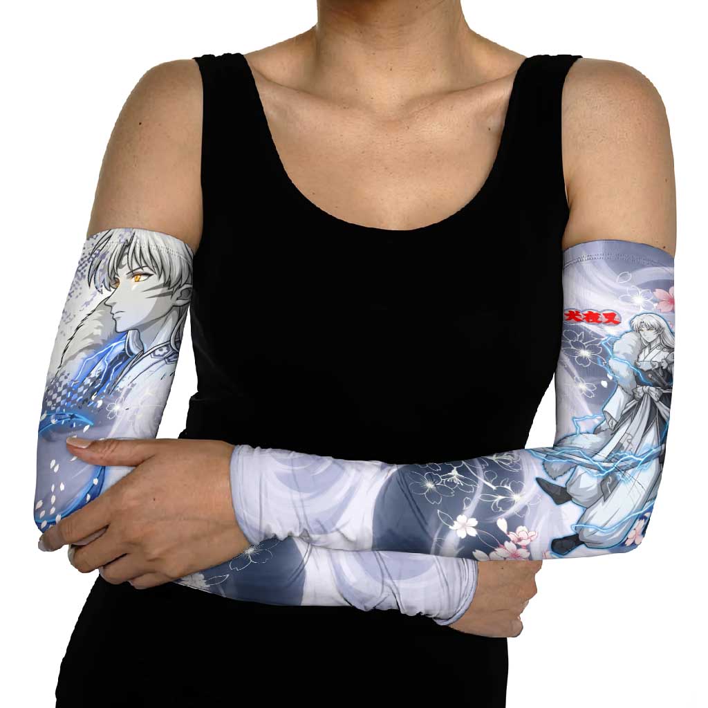 Sesshomaru Inuyasha Series Arm Sleeves Elegant Sakura Storm Style with Crescent Moon Motif