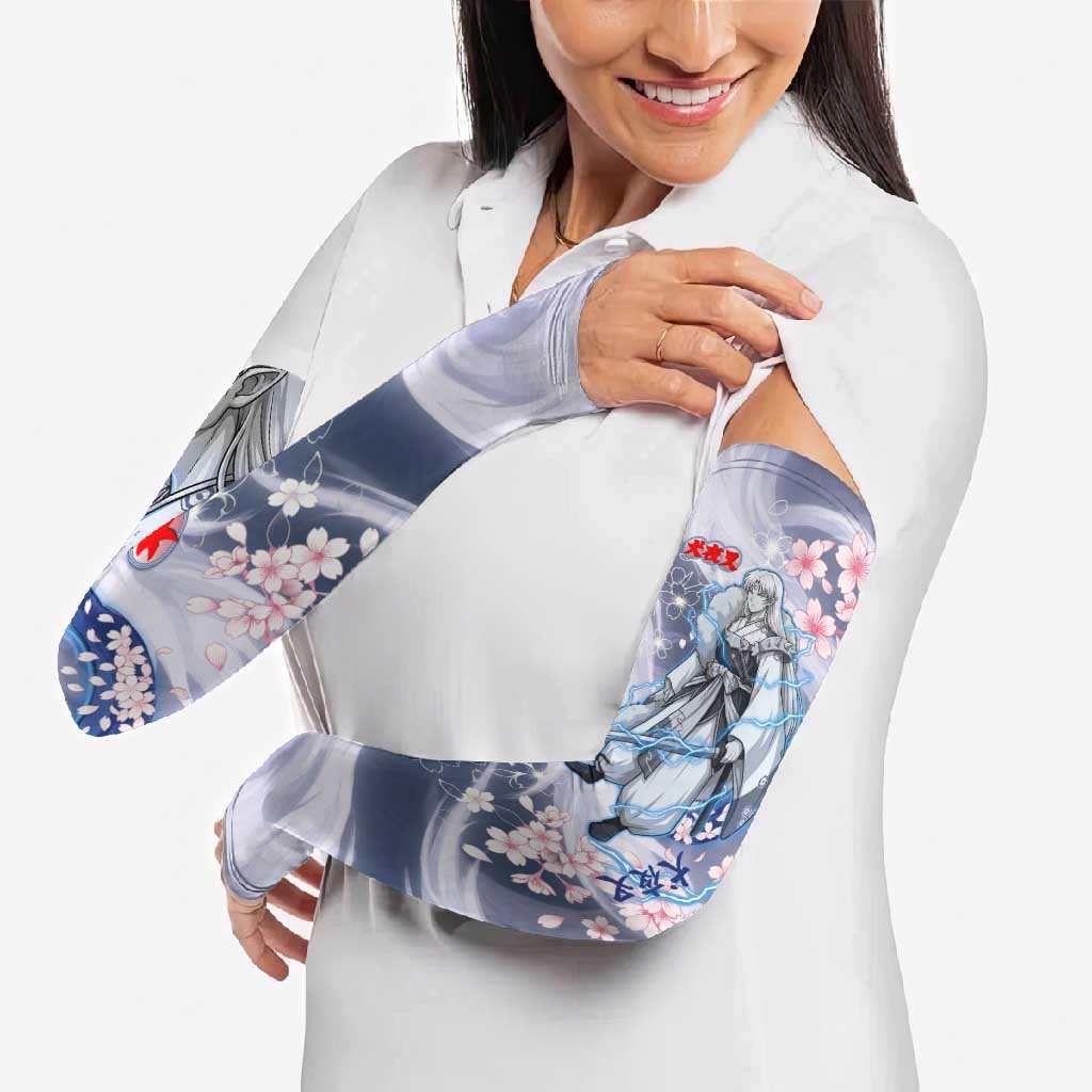 Sesshomaru Inuyasha Series Arm Sleeves Elegant Sakura Storm Style with Crescent Moon Motif