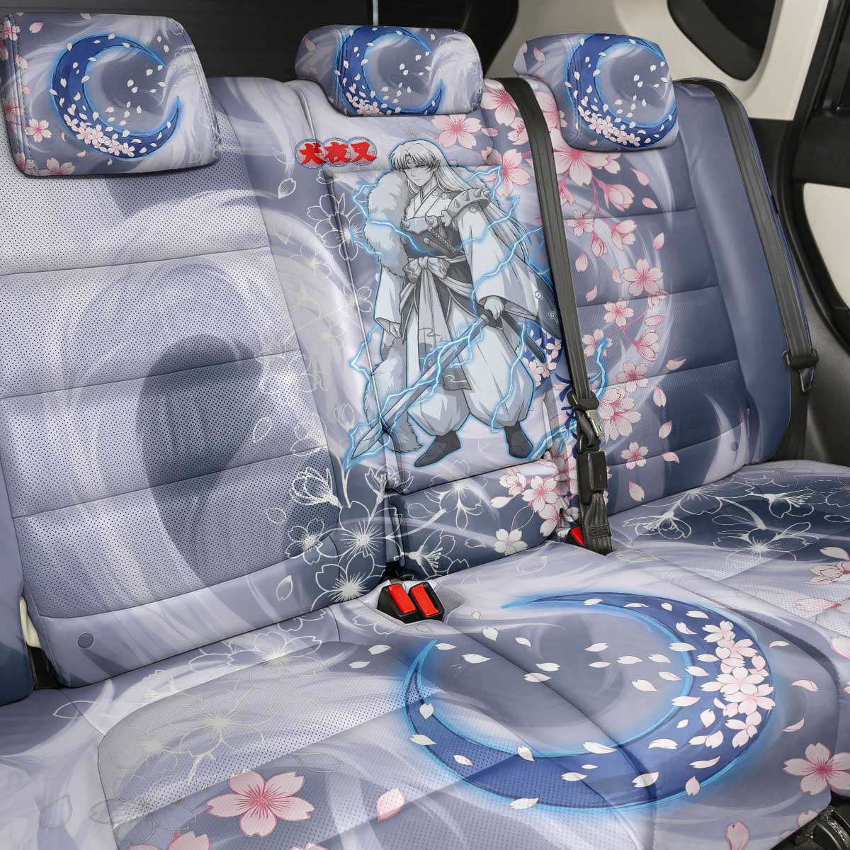 Sesshomaru Inuyasha Series Back Car Seat Cover Elegant Sakura Storm Style with Crescent Moon Motif