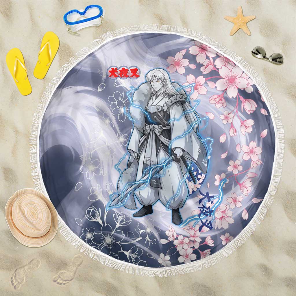 Sesshomaru Inuyasha Series Beach Blanket Elegant Sakura Storm Style with Crescent Moon Motif