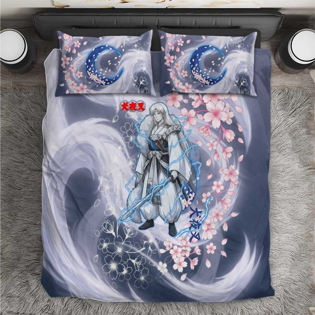 Sesshomaru Inuyasha Series Bedding Set Elegant Sakura Storm Style with Crescent Moon Motif