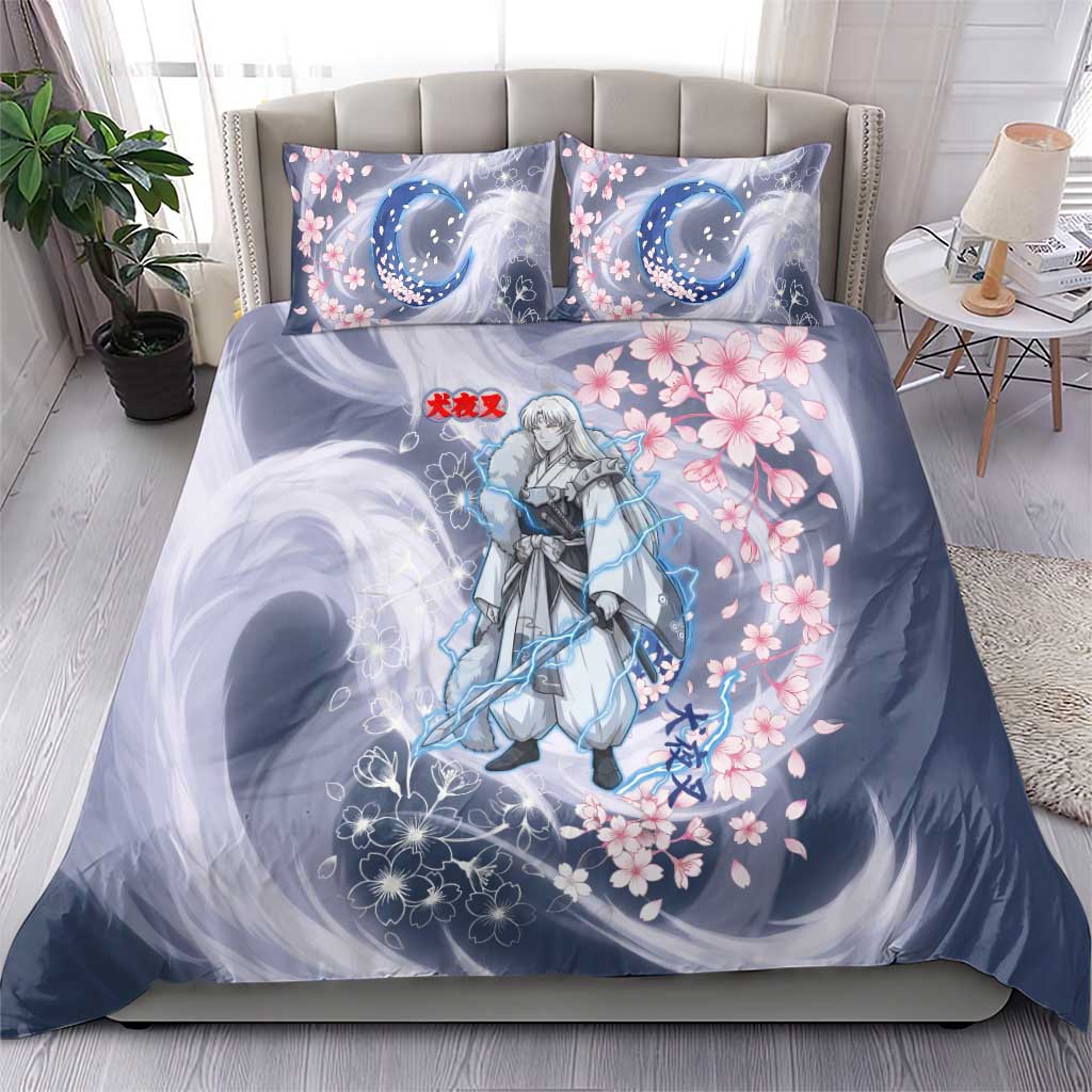 Sesshomaru Inuyasha Series Bedding Set Elegant Sakura Storm Style with Crescent Moon Motif