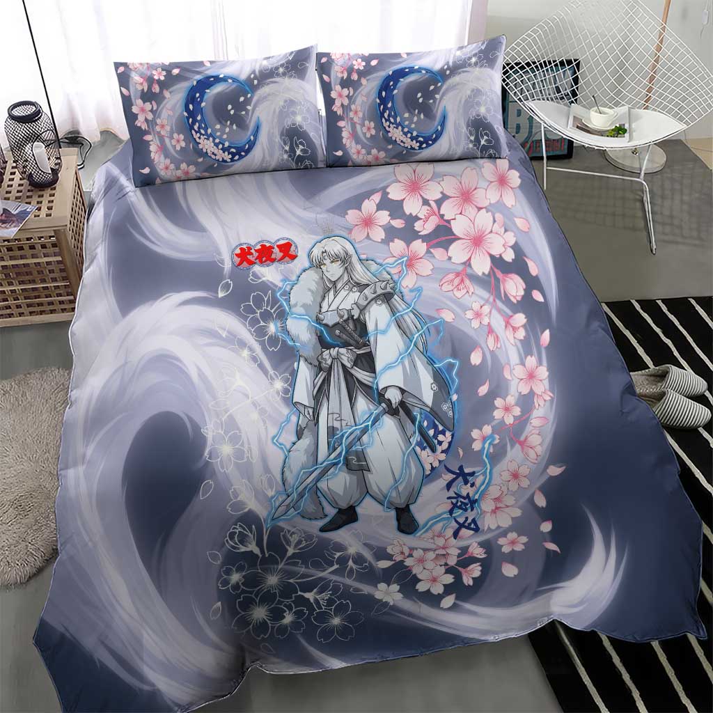 Sesshomaru Inuyasha Series Bedding Set Elegant Sakura Storm Style with Crescent Moon Motif