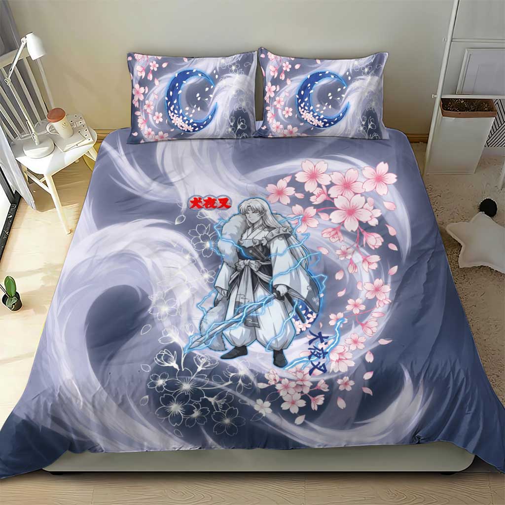 Sesshomaru Inuyasha Series Bedding Set Elegant Sakura Storm Style with Crescent Moon Motif
