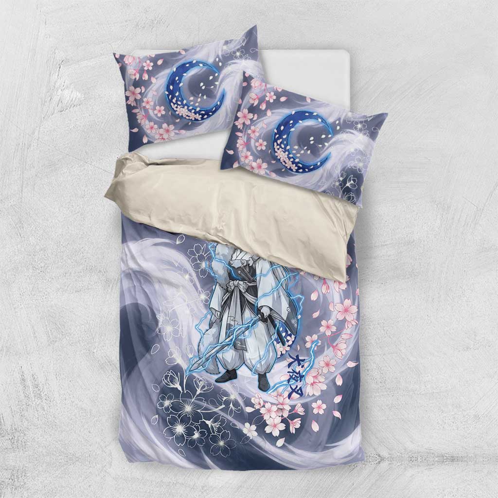 Sesshomaru Inuyasha Series Bedding Set Elegant Sakura Storm Style with Crescent Moon Motif