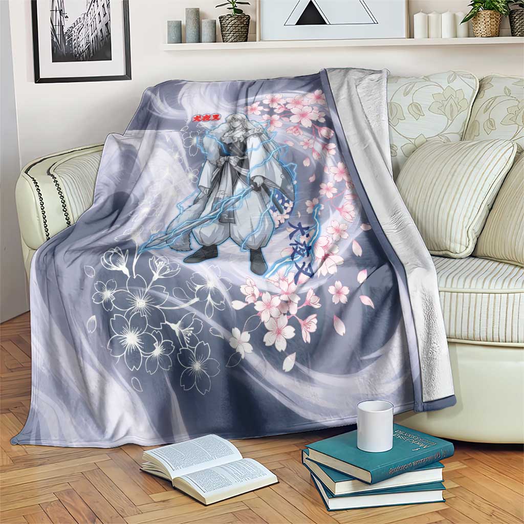 Sesshomaru Inuyasha Series Blanket Elegant Sakura Storm Style with Crescent Moon Motif