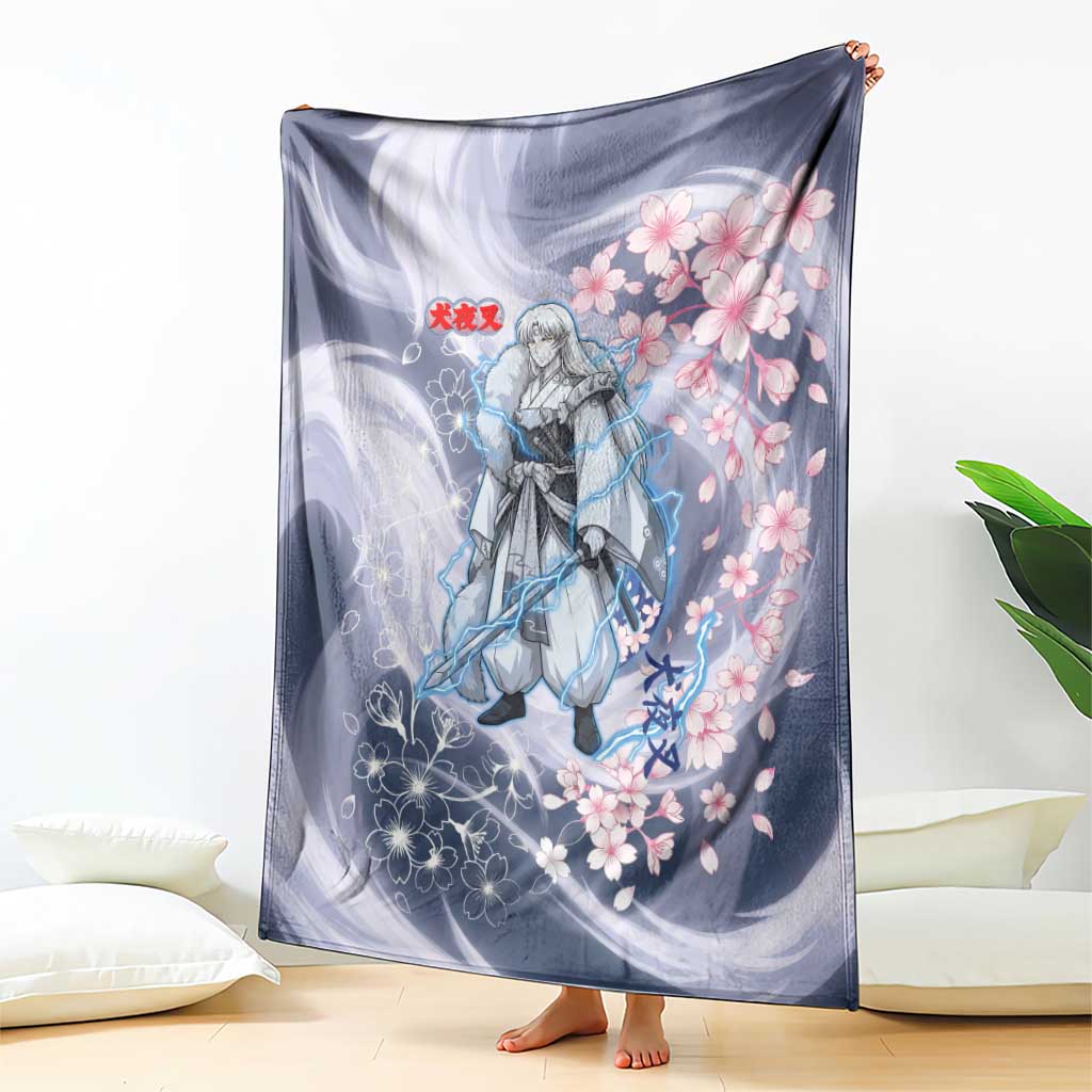 Sesshomaru Inuyasha Series Blanket Elegant Sakura Storm Style with Crescent Moon Motif