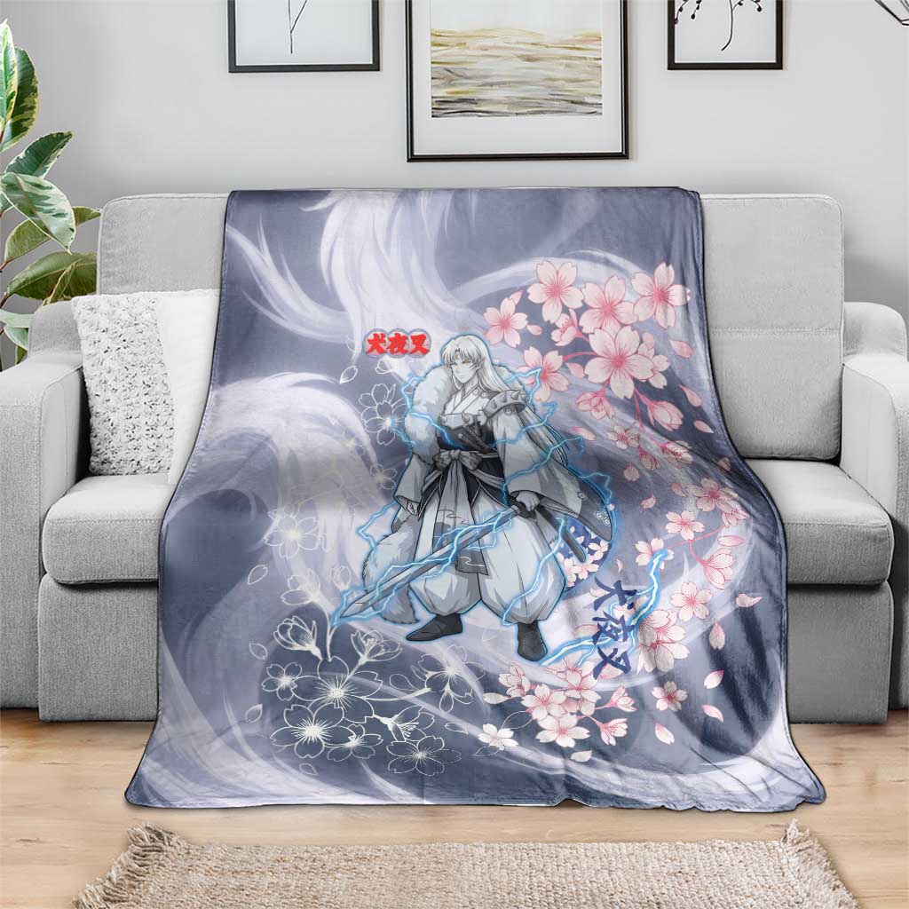 Sesshomaru Inuyasha Series Blanket Elegant Sakura Storm Style with Crescent Moon Motif