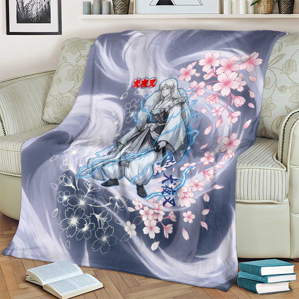 Sesshomaru Inuyasha Series Blanket Elegant Sakura Storm Style with Crescent Moon Motif